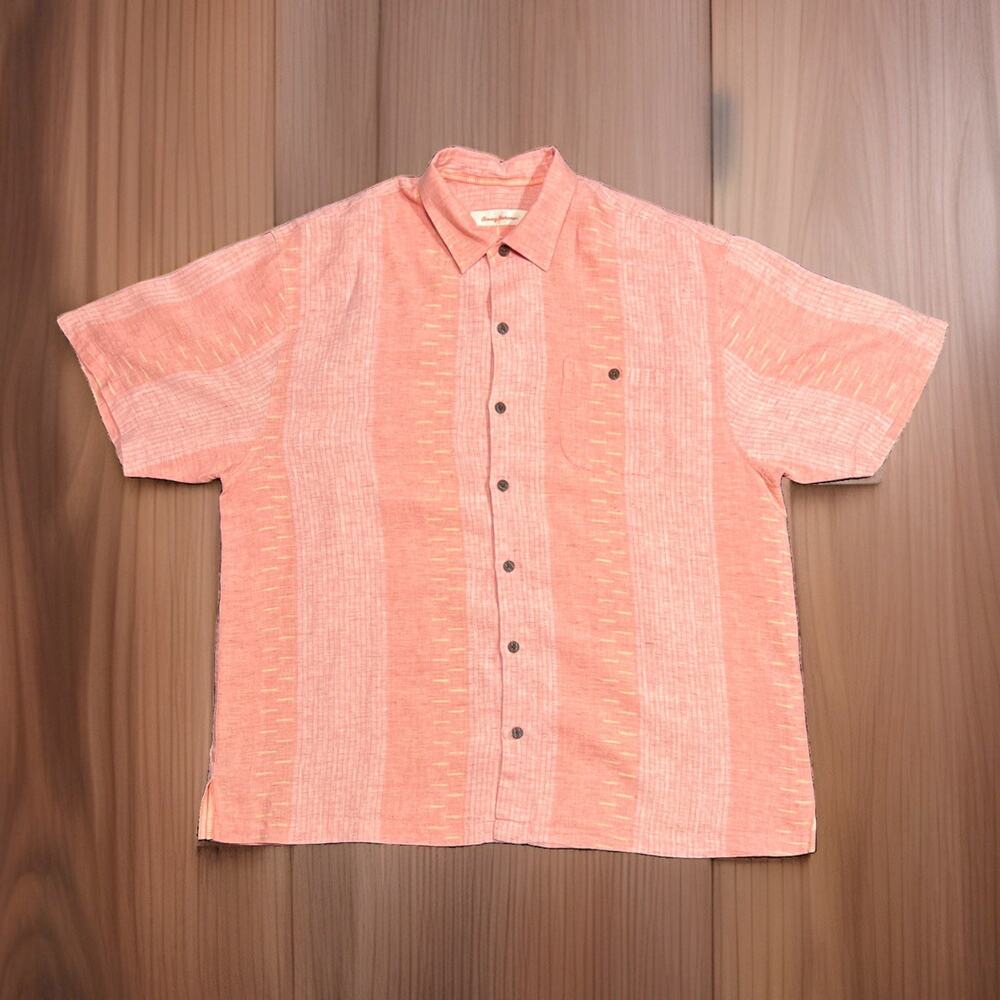 Tommy Bahama Hawaiian Linen Button-Down Shirt Size 1XB Salmon/Yellow/White